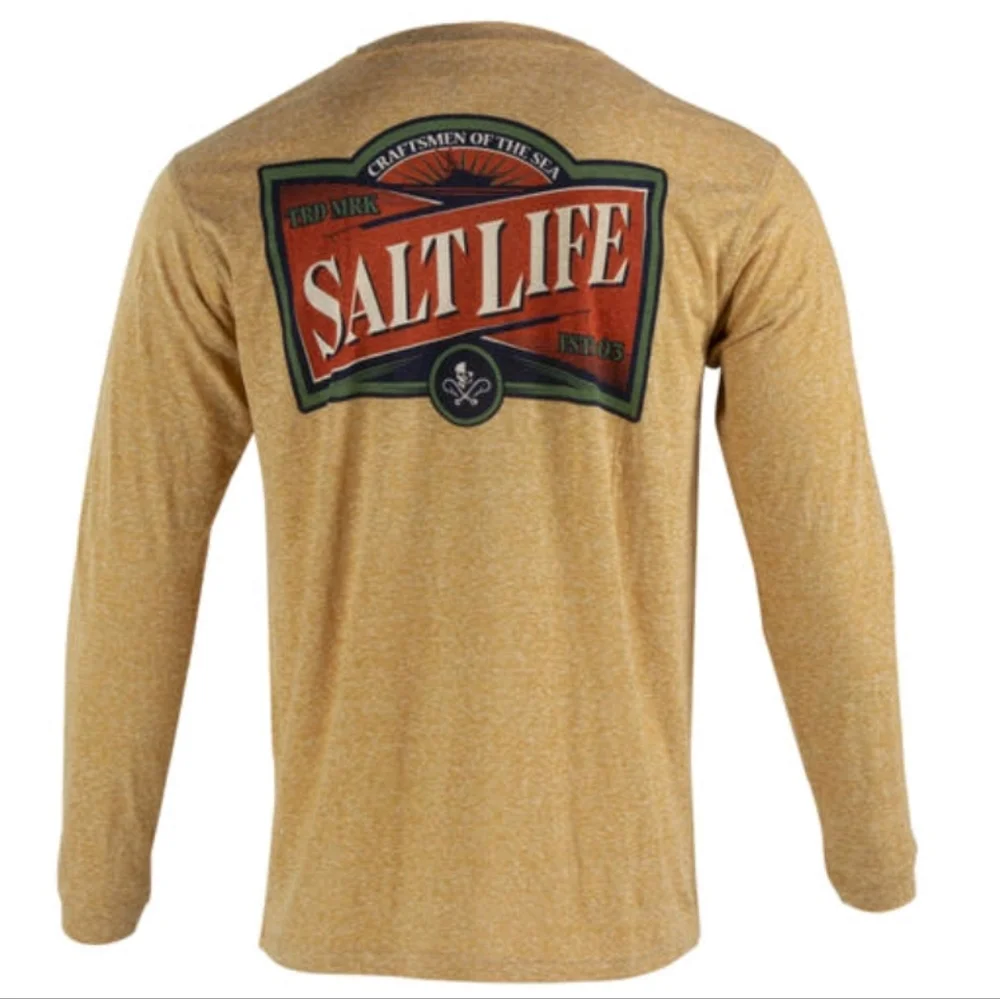NWT Salt Life Men’s Heritage Logo Long Sleeve Tee - Gold Heather - Large - Picture 3 of 8